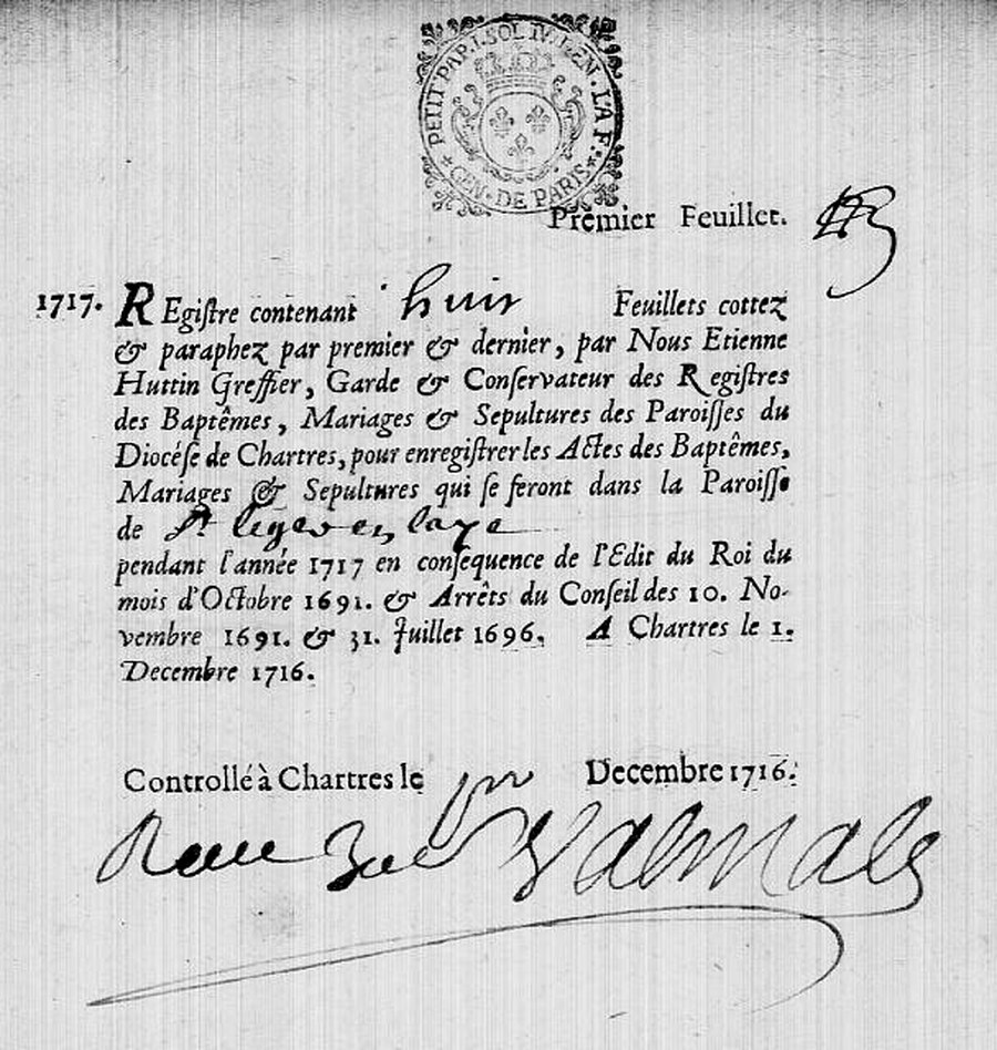 Registre des baptêmes, mariages et sépultures de 1717