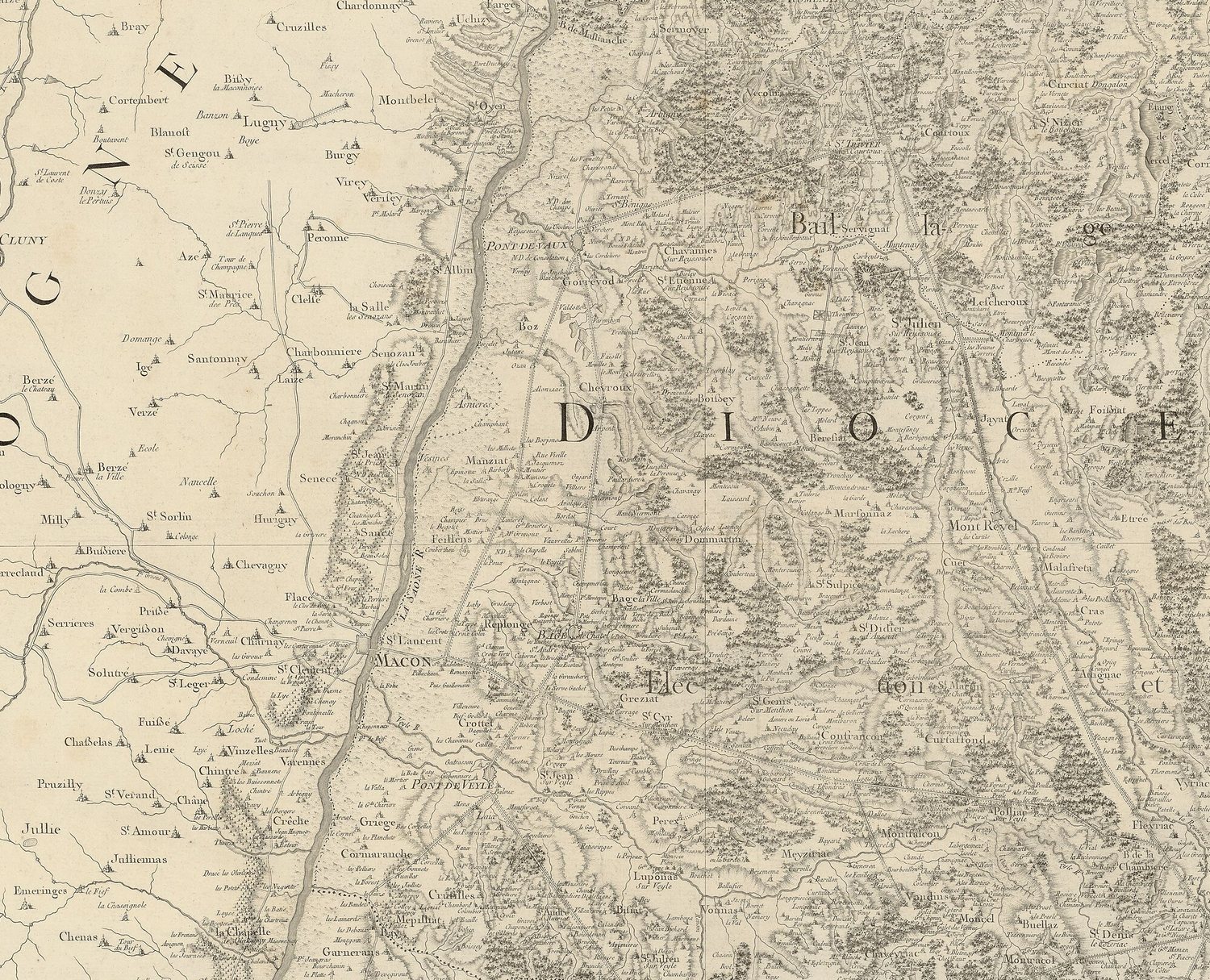 Détail de la carte de Cassini des pays de Bresse